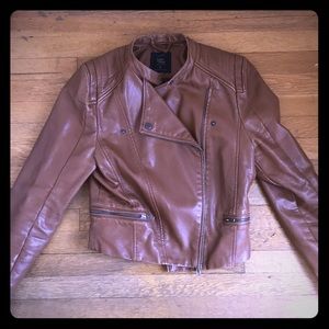 Brown faux leather motto jacket